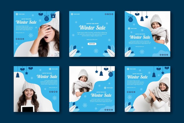 Free vector winter instagram post collection