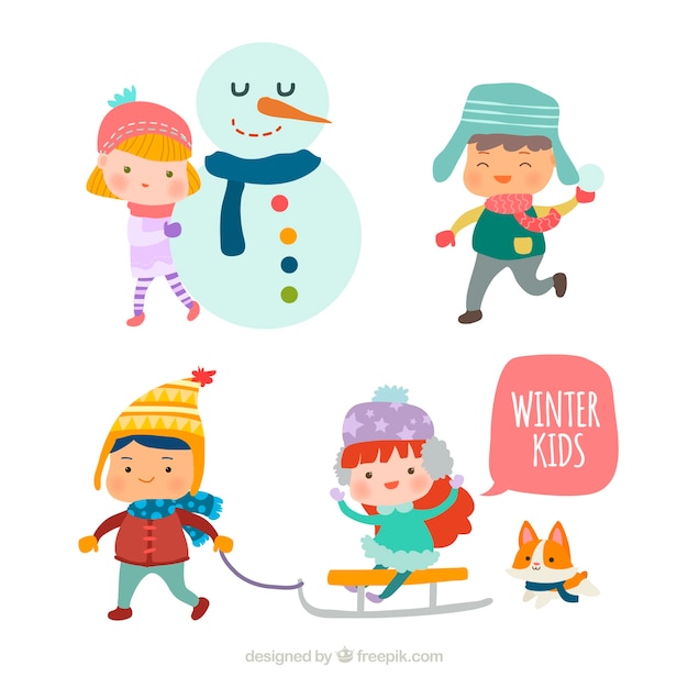 Free vector winter kids collection