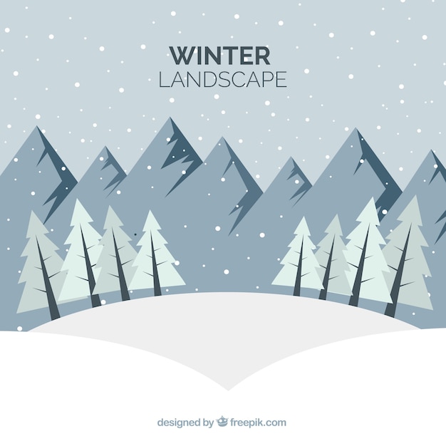 Vettore gratuito paesaggio invernale sfondo con le montagne e pini