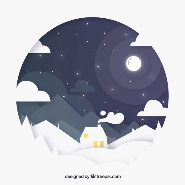 Winter landscape background with stars