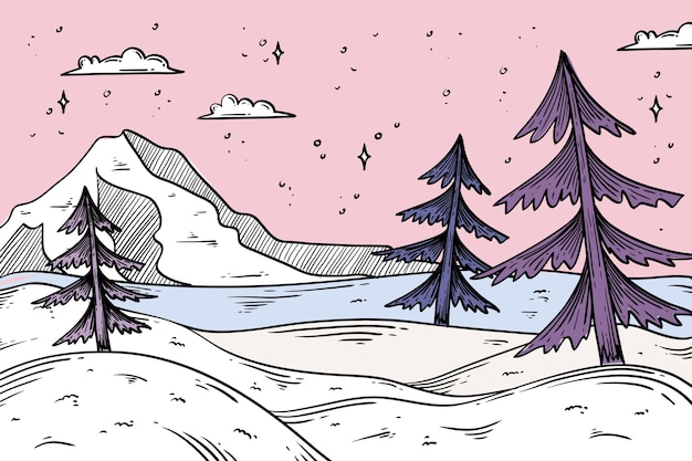 Winter landscape concept in hand drawn