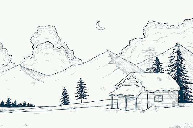 Winter landscape concept in hand drawn