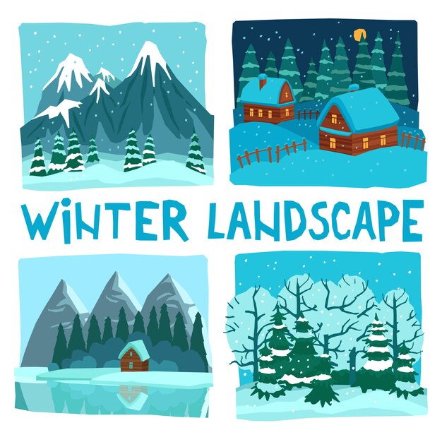 冬の風景デジタルグラフィックセット