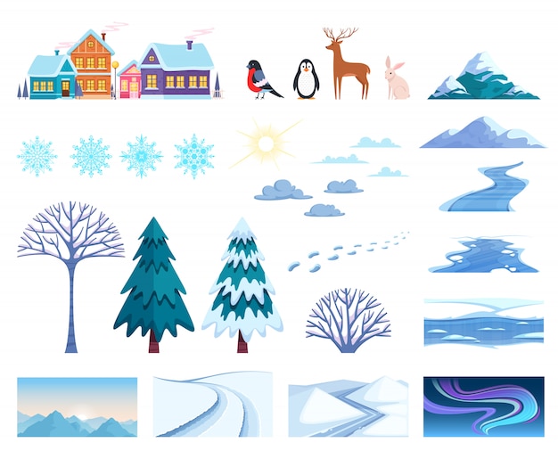 Winter landscape elements set