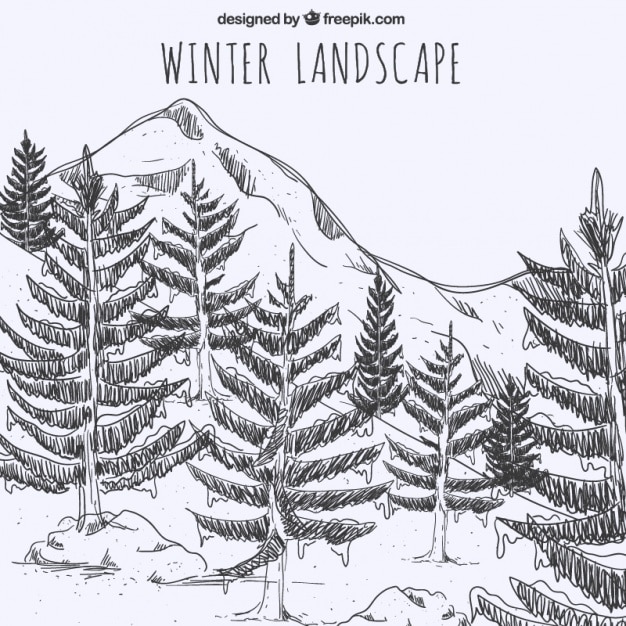 Winter landscape in hand-drawn style