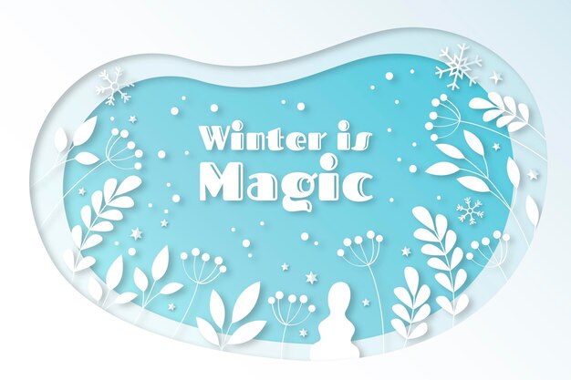 Бесплатное векторное изображение Зимний пейзаж в бумажном стиле с растениями