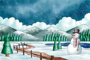 Бесплатное векторное изображение Зимний пейзаж в стиле акварели