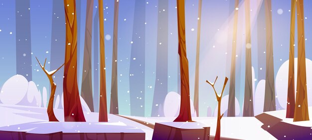 Бесплатное векторное изображение Зимний пейзаж леса со снегом