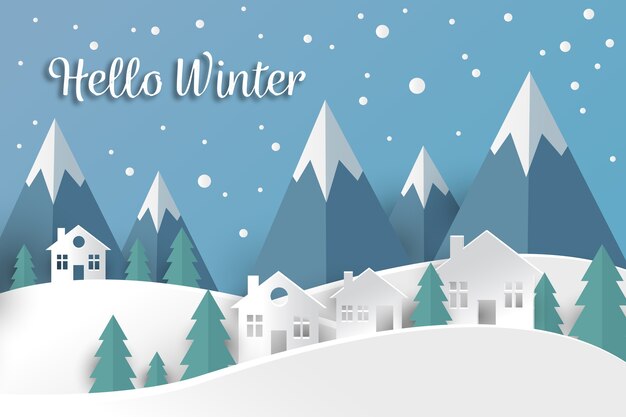Winter landscape in paper style background