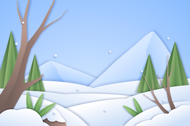 Free vector winter landscape in paper style background