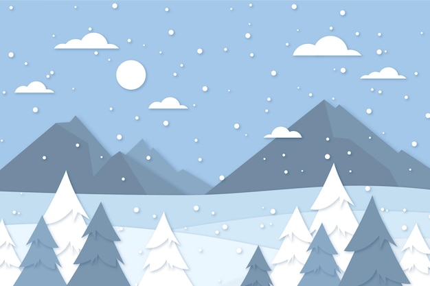 Free vector winter landscape in paper style