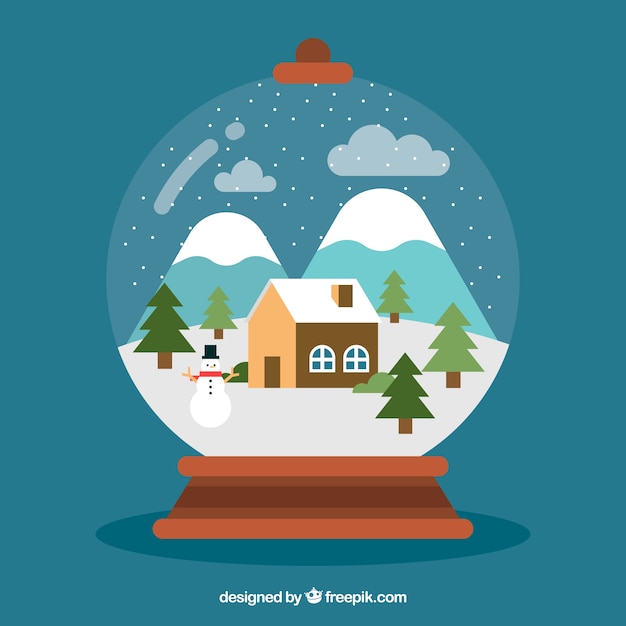 Free vector winter landscape in snow globe