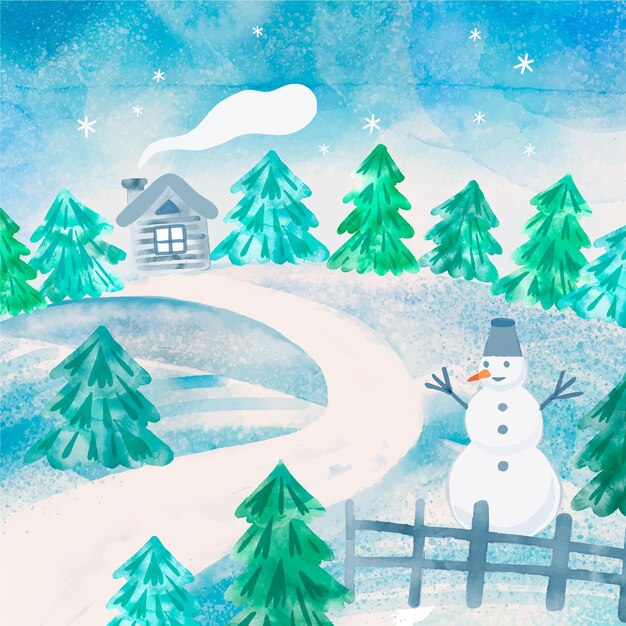 Winter landscape in watercolor style