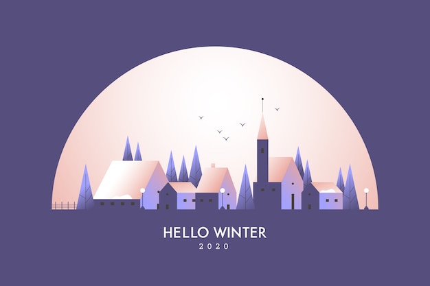 Free vector winter landscape with city in the night