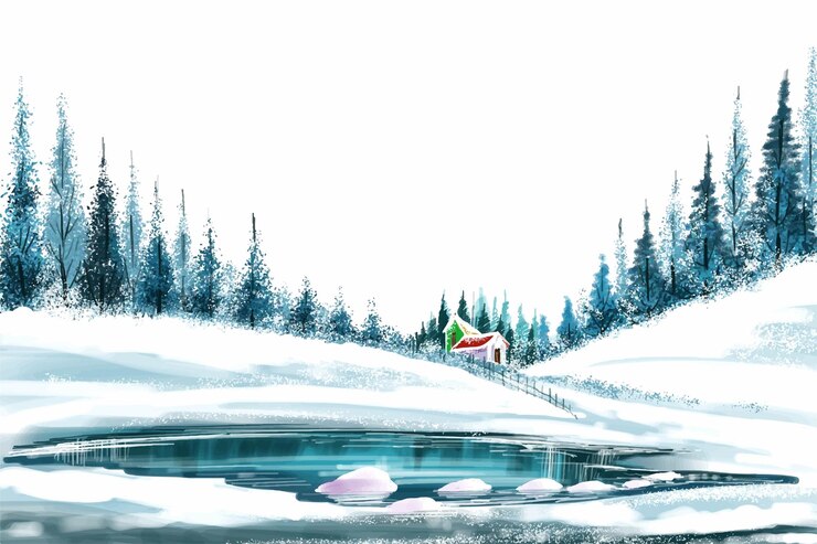 Free Vector winter landscape with falling christmas snow and tree holiday card background