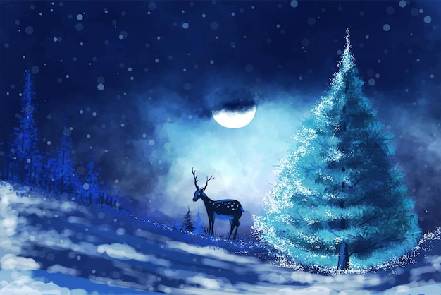 落下クリスマス ツリー ホリデー カード背景のある冬の風景