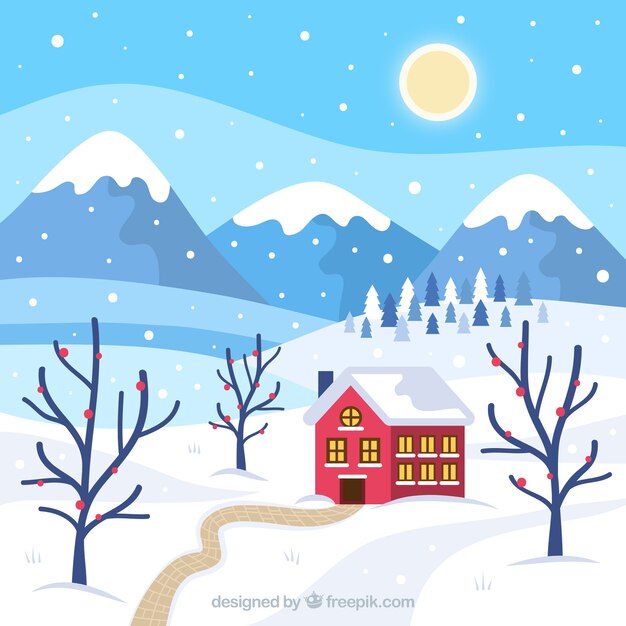 フラットハウスの冬の風景