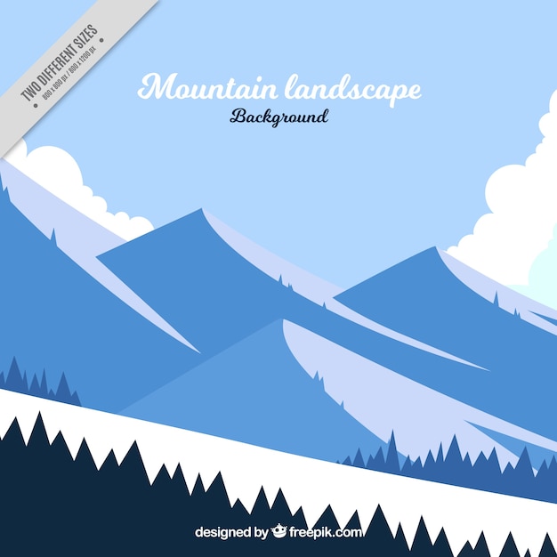 Free vector winter landscape with mountains and snow