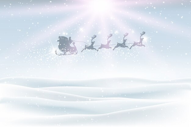 산타 하늘을 날고 겨울 풍경