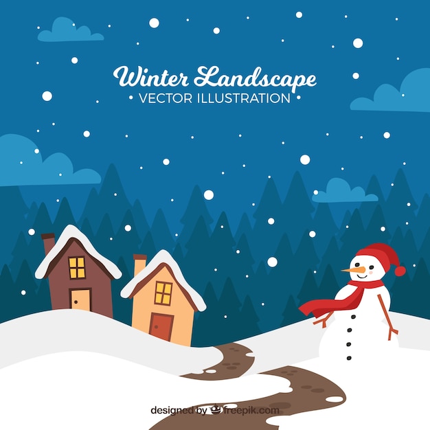 눈사람 및 주택 겨울 풍경
