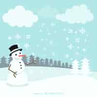 Free vector winter landscape with snowman