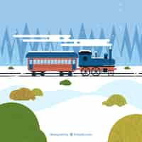 Free vector winter landscape with train