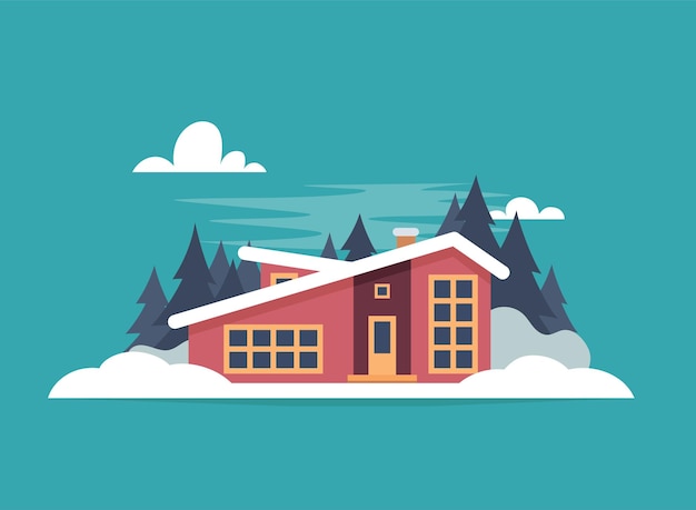 관광객을 위한 큰 집이 있는 겨울 산 풍경 산 스키 리조트의 겨울 휴가