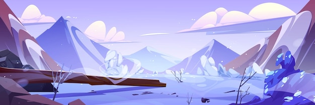 Vettore gratuito illustrazione del paesaggio di montagna e cielo invernale