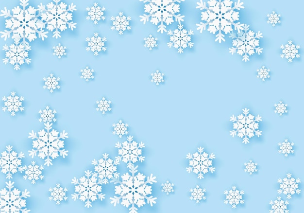青い背景の冬の折り紙スノーフレークグリーティングバナー冬のスノーフレークフレームパターン