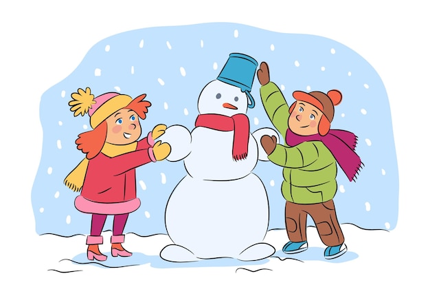 Зимний отдых на природе иллюстрация игры и досуг для детей изолированные клипарт Premium векторы