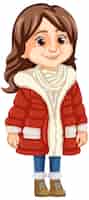 Free vector winter outfit middleage woman in beanie hat and parka fur jacket