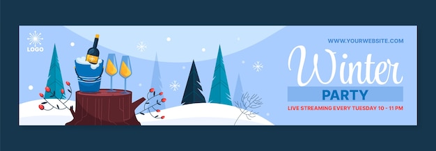 Free vector winter party twitch banner template