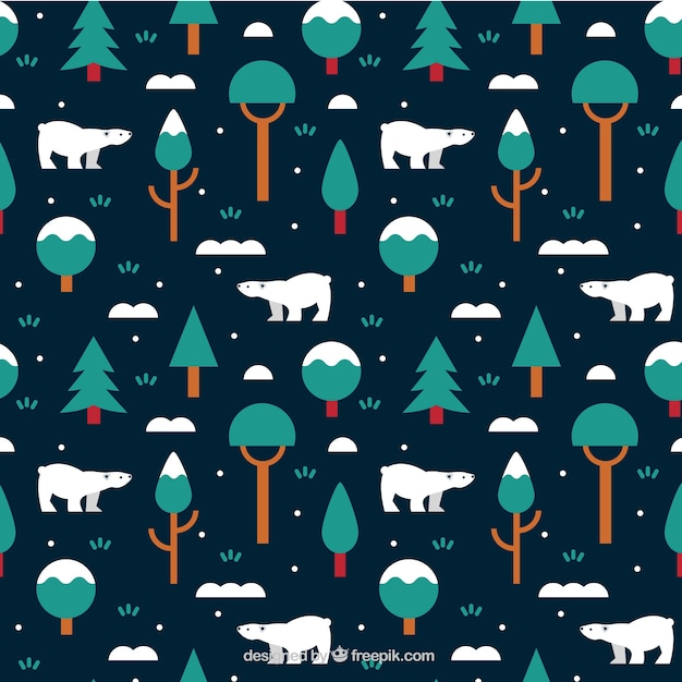 Winter pattern with polar bears and trees