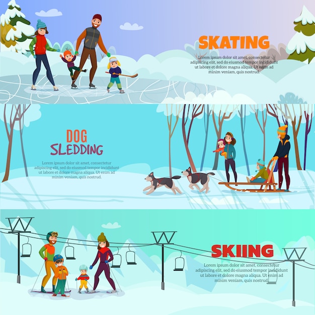 Winter recreation  banner set set