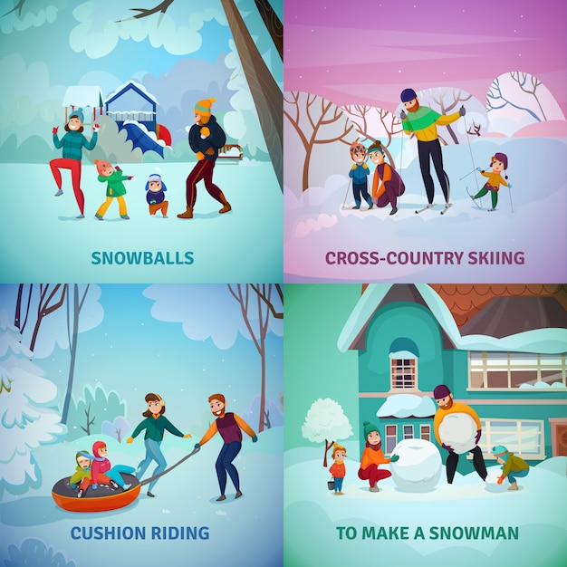 Winter recreation concept icons set