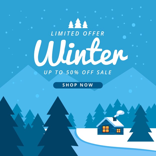 Winter sale background in flat design