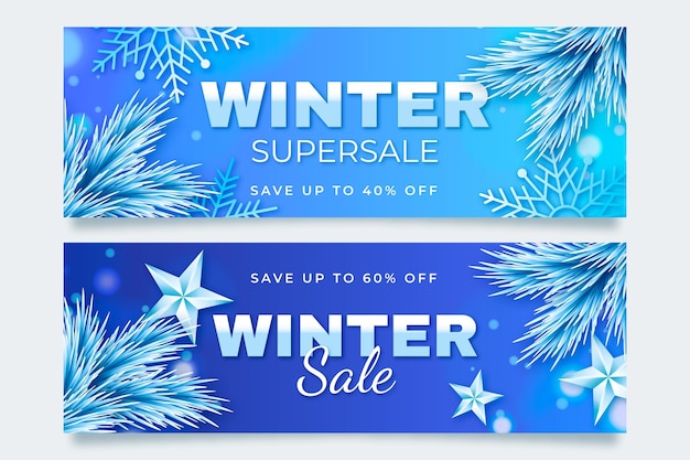 Winter sale banners pack in realistic style