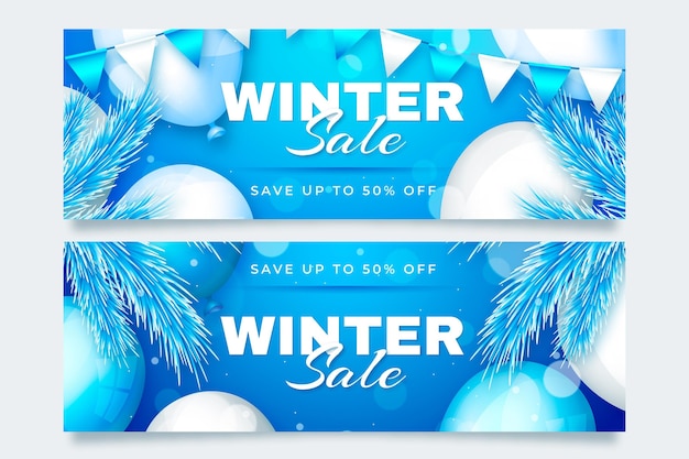 Vettore gratuito banner di saldi invernali impostati in stile realistico