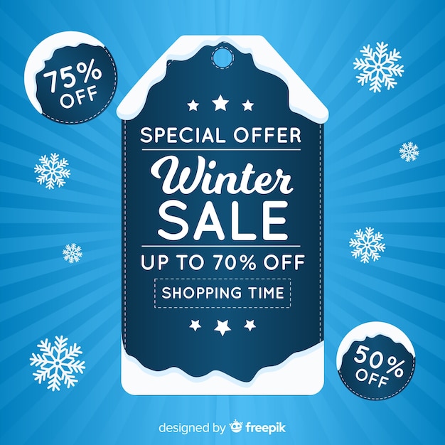 Winter sale cold tones label background