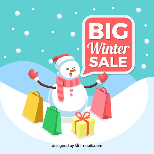 Free vector winter sale design with snowman