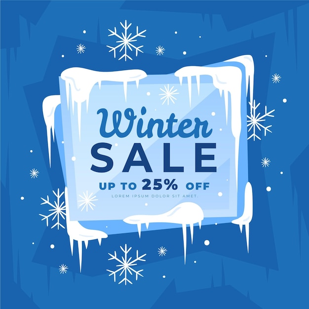 Winter sale discount with drawn snowflakes