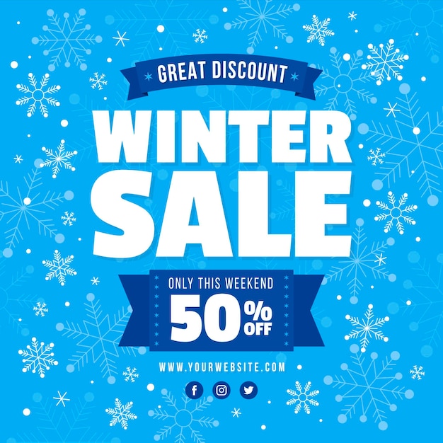 Winter sale discounts promo with snowflakes