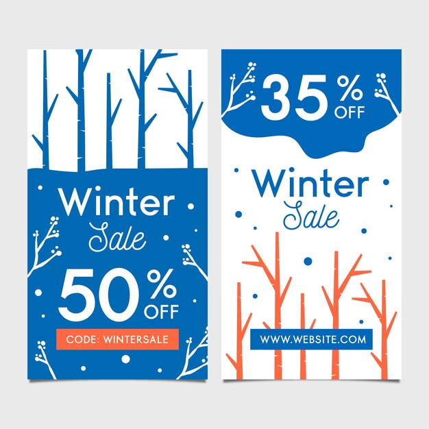 Winter sale flat design banners