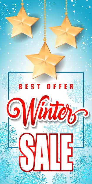 Winter sale inscription with stars