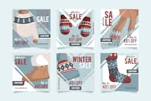 Free vector winter sale instagram post collection