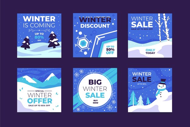 Free vector winter sale instagram post collection