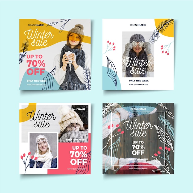 Free vector winter sale instagram post collection