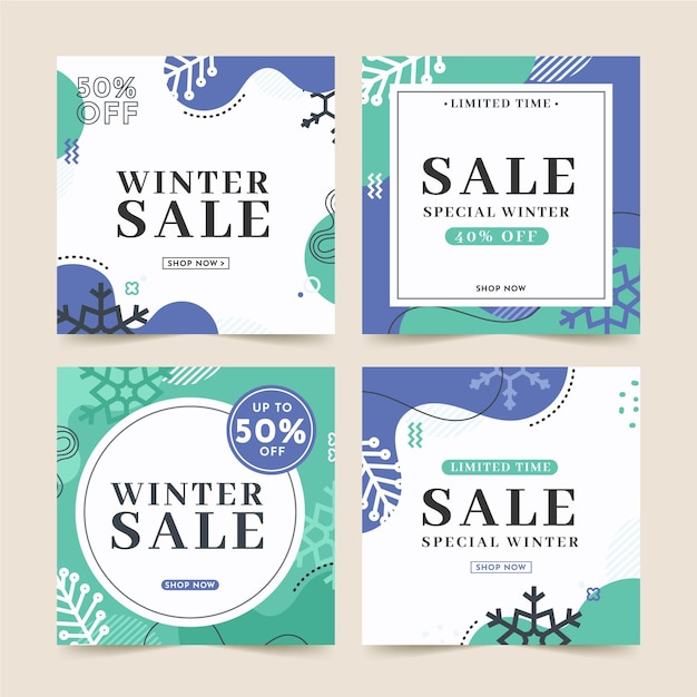 Free vector winter sale instagram post collection