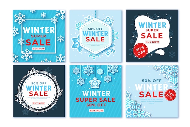 Free vector winter sale instagram post pack