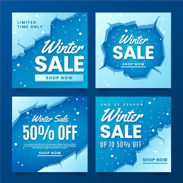 Winter sale instagram post template with snow